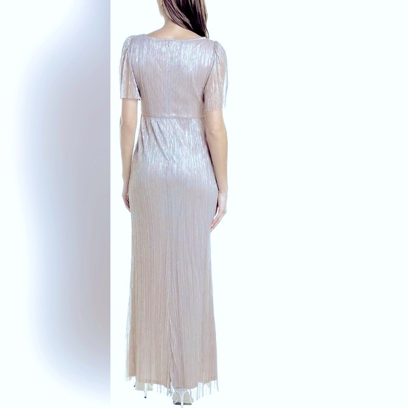 NWT Adrianna Papell Front Ties Textured Metallic Gown Front Keyhole in Stardust - Picture 5 of 10